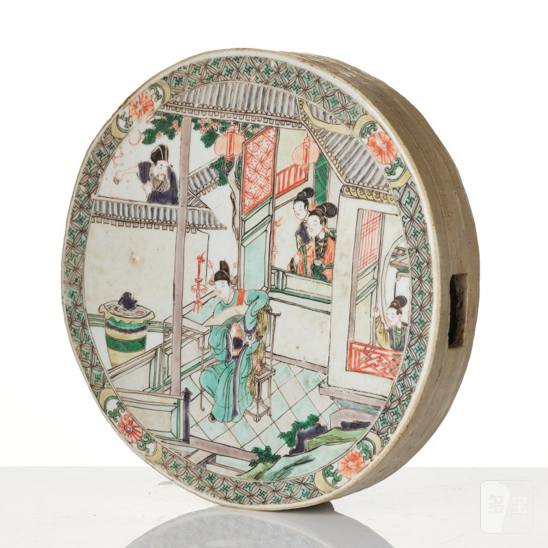 A famille verte 'figural' herb brick, - 图2